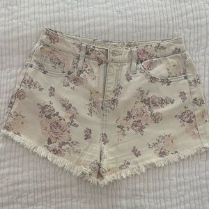 Mossimo Supply Co Cream and Pink High Waist Floral Shorts